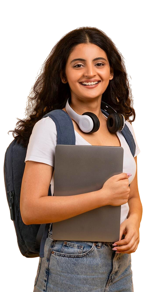 Student with headphones and laptop